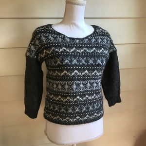 Ann Taylor LOFT Gray Printed Pullover Wool Sweater